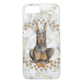 Dobermann Paw Prints and Marble Background iPhone 8/7 Hoesje