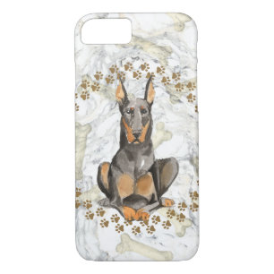 Dobermann Paw Prints and Marble Background iPhone 8/7 Hoesje