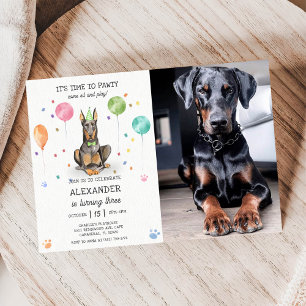 Dobermann Pawty Puppy Verjaardag Roze Foto Kaart