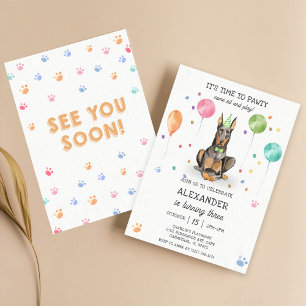 Dobermann Pawty Puppy Verjaardag Roze Kaart