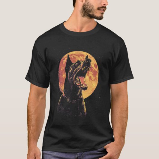 Dobermann Pincher Hond Volle Maan T-shirt (Voorkant)