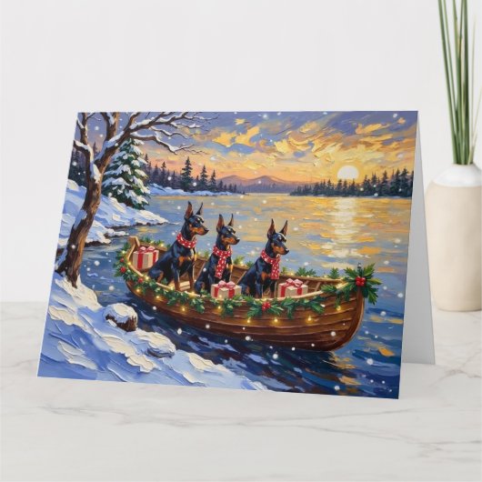 Dobermann Pincher Kerstboot Vakantie Kaart (Voorkant)