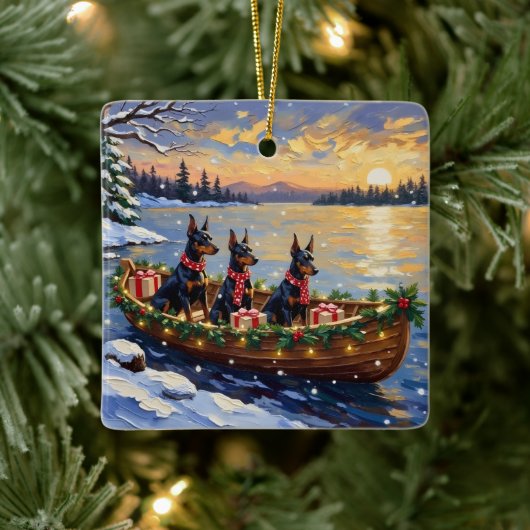 Dobermann Pincher Kerstboot Vakantie Keramisch Ornament (Boom)