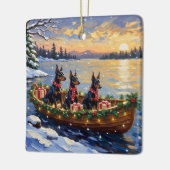 Dobermann Pincher Kerstboot Vakantie Keramisch Ornament (Links)