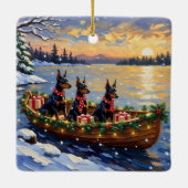 Dobermann Pincher Kerstboot Vakantie Keramisch Ornament (Achterkant)
