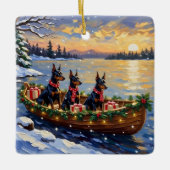Dobermann Pincher Kerstboot Vakantie Keramisch Ornament (Voorkant)