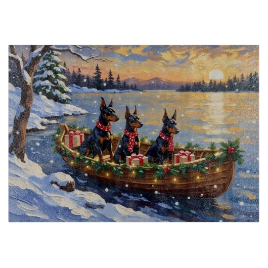 Dobermann Pincher Kerstboot Vakantie Snijplank (Voorkant)