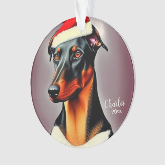Dobermann Pincher, Kerstman Hond, Kerstmis Ornament (voorkant)