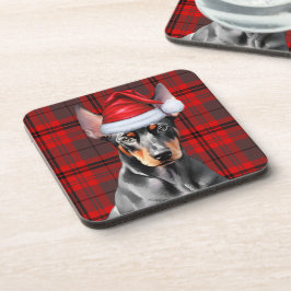 Dobermann Pincher met Seizoensrode Kerst Plaid Bier Onderzetter