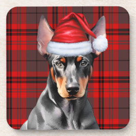 Dobermann Pincher met Seizoensrode Kerst Plaid Bier Onderzetter