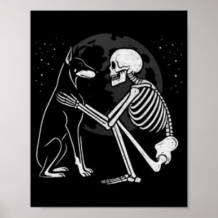 Dobermann Pincher Skelet Maan Halloween Hond Poster