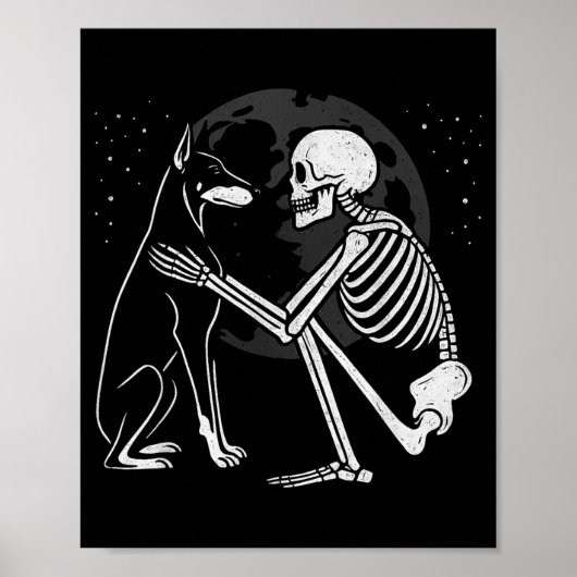 Dobermann Pincher Skelet Maan Halloween Hond Poster (Voorkant)