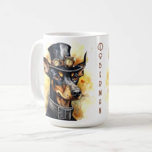 Dobermann Pincher Steampunk Hond Koffiemok (Voorkant links)