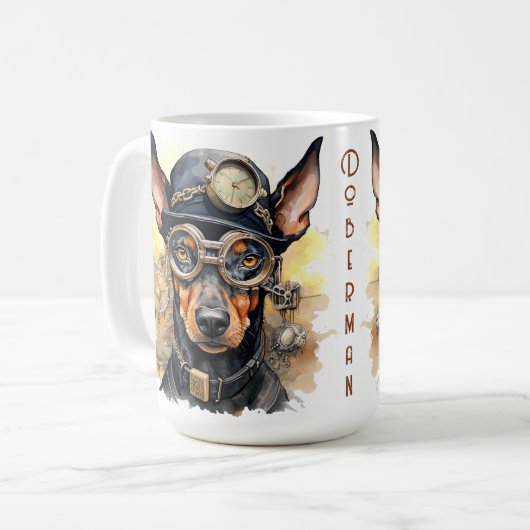 Dobermann Pincher Steampunk Hond Koffiemok (Voorkant links)