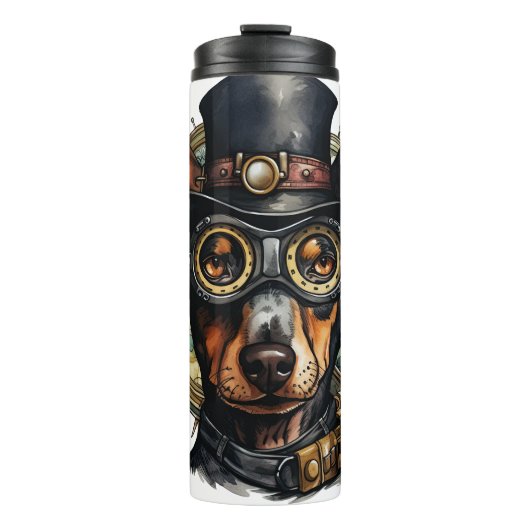 Dobermann Pincher Steampunk Hond Thermosbeker (Voorkant)