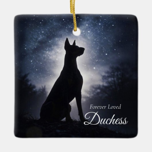 Dobermann Pinscher Aangepaste Naam Herdenking Keramisch Ornament (Voorkant)