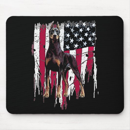Dobermann Pinscher Amerikaanse Vlag VS Geweldig Muismat (Voorkant)