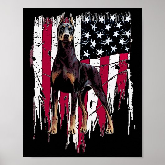 Dobermann Pinscher Amerikaanse Vlag VS Geweldig Poster (Voorkant)