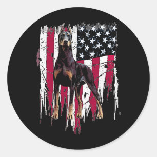 Dobermann Pinscher Amerikaanse Vlag VS Geweldig  Ronde Sticker