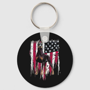 Dobermann Pinscher Amerikaanse Vlag VS Geweldig Sleutelhanger