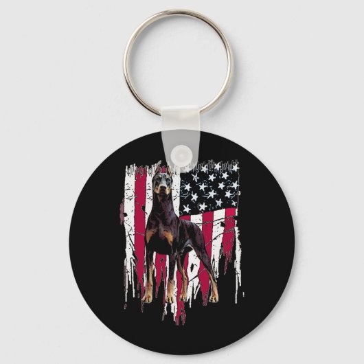 Dobermann Pinscher Amerikaanse Vlag VS Geweldig Sleutelhanger (Voorkant)