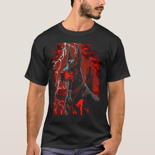Dobermann Pinscher Bliksem Onweer Post Apocalyptis T-shirt (Voorkant)