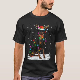 Dobermann Pinscher Hond Kerstverlichting Rendier S T-shirt