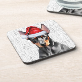 Dobermann Pinscher-hond met een kerstmuts voor de  Bier Onderzetter