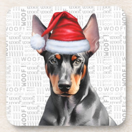Dobermann Pinscher-hond met een kerstmuts voor de  Bier Onderzetter