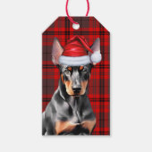 Dobermann Pinscher Hond Rode Plaid Kerstmis Cadeaulabel (Voorkant)