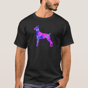 Dobermann Pinscher Hond Roze en Blauwe Silhouet T-shirt