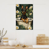 Dobermann Pinscher In Badkuip Poster, Grappige Hon Poster (Keuken)