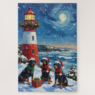 Dobermann Pinscher Kerst Lichtbaken Vakantie Legpuzzel