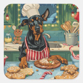 Dobermann Pinscher Kerstbakfeest Kerstmis Vierkante Sticker (Voorkant)
