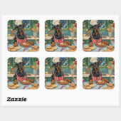 Dobermann Pinscher Kerstbakfeest Kerstmis Vierkante Sticker (Vel)