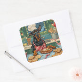 Dobermann Pinscher Kerstbakfeest Kerstmis Vierkante Sticker (Envelop)
