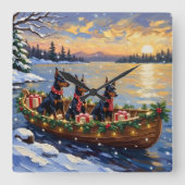 Dobermann Pinscher Kerstboot Vakantie Vierkante Klok (Voorkant)