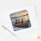Dobermann Pinscher Kerstboot Vakantie Vierkante Sticker (Envelop)