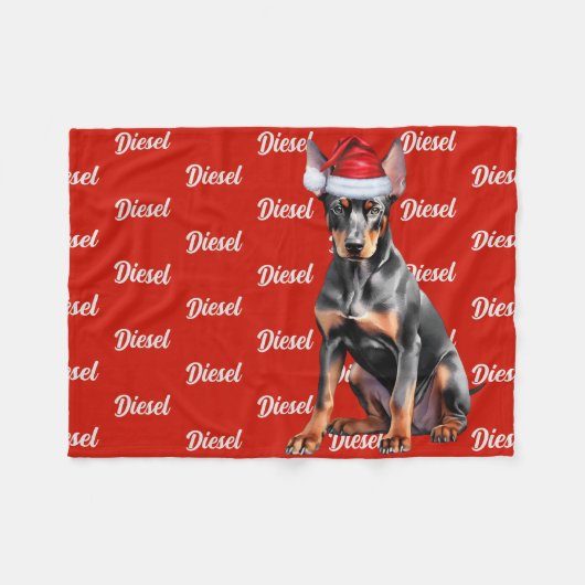 Dobermann Pinscher Kersthond Aangepaste Naam Kerst Fleece Deken (Voorkant (Horizontaal))
