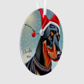 Dobermann Pinscher, Kerstman Hond, Kerst Ornament (voorkant)