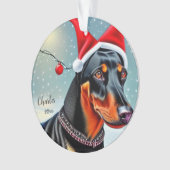 Dobermann Pinscher, Kerstman Hond, Kerst Ornament (voorkant)
