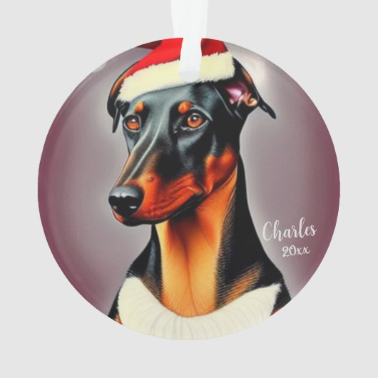 Dobermann Pinscher, Kerstman Hond, Kerstmis Ornament (achterkant)