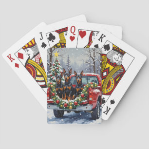 Dobermann Pinscher Kerstmis Rode Truck Winter Pokerkaarten