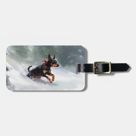 Dobermann Pinscher Kerstmis sneeuw winter Bagagelabel (Voorkant horizontaal)
