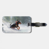 Dobermann Pinscher Kerstmis sneeuw winter Bagagelabel (Achterkant horizontaal)