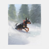 Dobermann Pinscher Kerstmis sneeuw winter Fleece Deken (Voorkant)