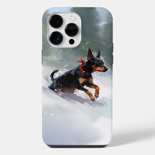 Dobermann Pinscher Kerstmis sneeuw winter iPhone Hoesje (Achterkant)