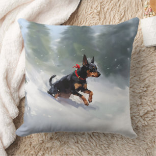 Dobermann Pinscher Kerstmis sneeuw winter Kussen