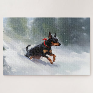 Dobermann Pinscher Kerstmis sneeuw winter Legpuzzel