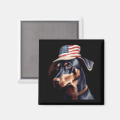 Dobermann Pinscher met vlag van de VS Onafhankelij Magneet (Voorkant / Achterkant)